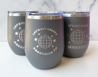 Personalized Disco Bachelorette Party Tumblers: Groovy Drink Cups