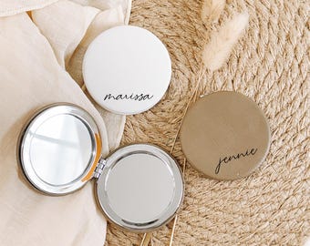Personalized Compact Mirror, Bridesmaid Proposal Gift, Engraved Faux Leather Mirror, Pocket Mirror Bridesmaid Gift Bridal Party Gift for Her