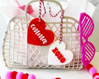 Personalized Acrylic Heart Tag: Valentine's Day Basket Decor