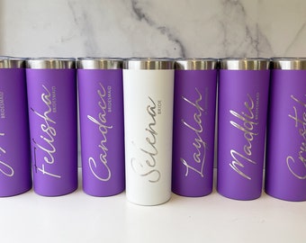 Personalized Bridal Party Tumblers: Engraved Stainless Steel Bachelorette Favors