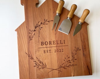 Personalized House Cutting Board: Engraved New Home Gift
