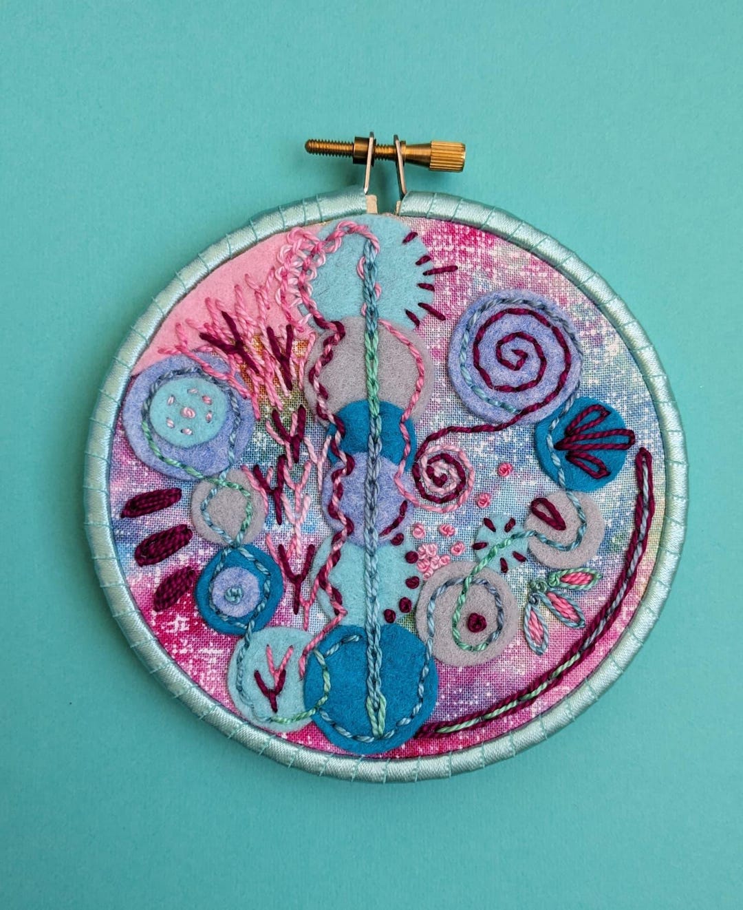 Abstract Mixed Media Embroidery Hoop Art - One of a Kind Finished Fiber ...
