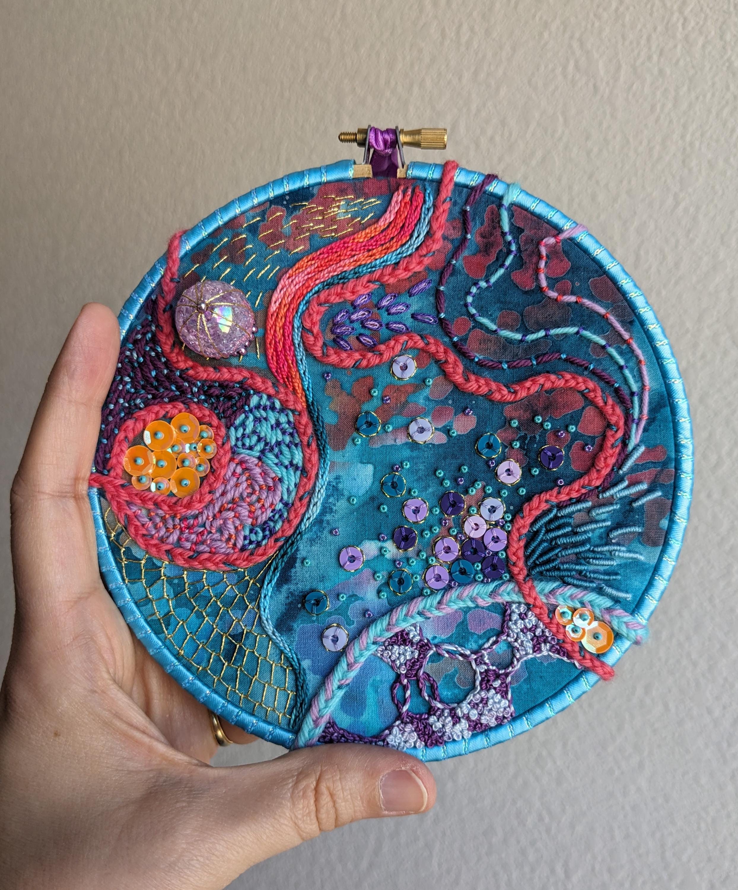 Abstract Embroidery Hoop Art Piece - One of a Kind Finished Fiber Art ...