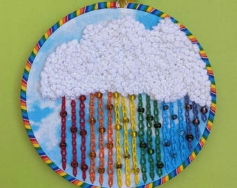 Rainbow Embroidery Hoop Art - Finished One-of-a-Kind Art Piece