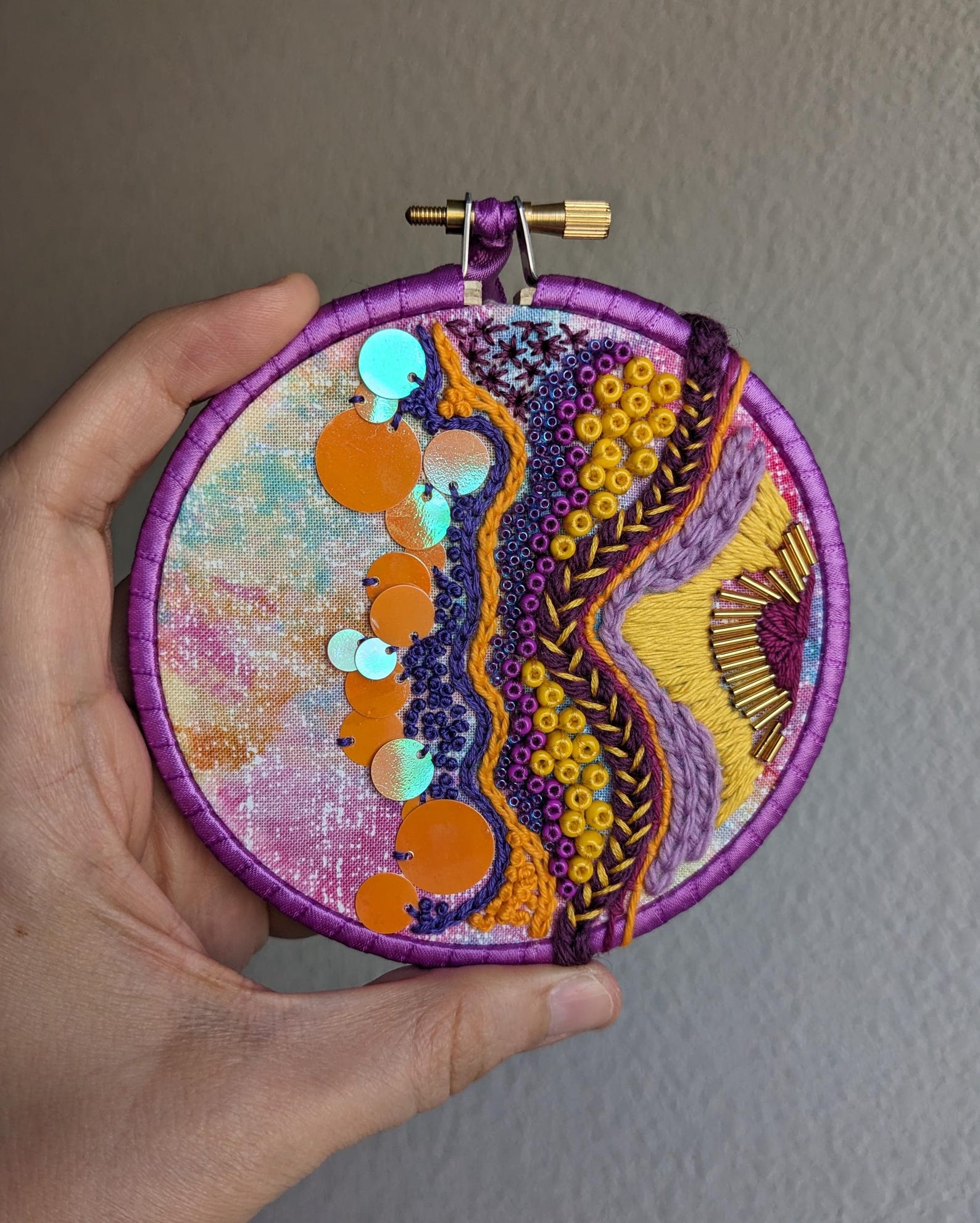 Abstract Mixed Media Embroidery Hoop Art - One of a Kind Finished Fiber ...