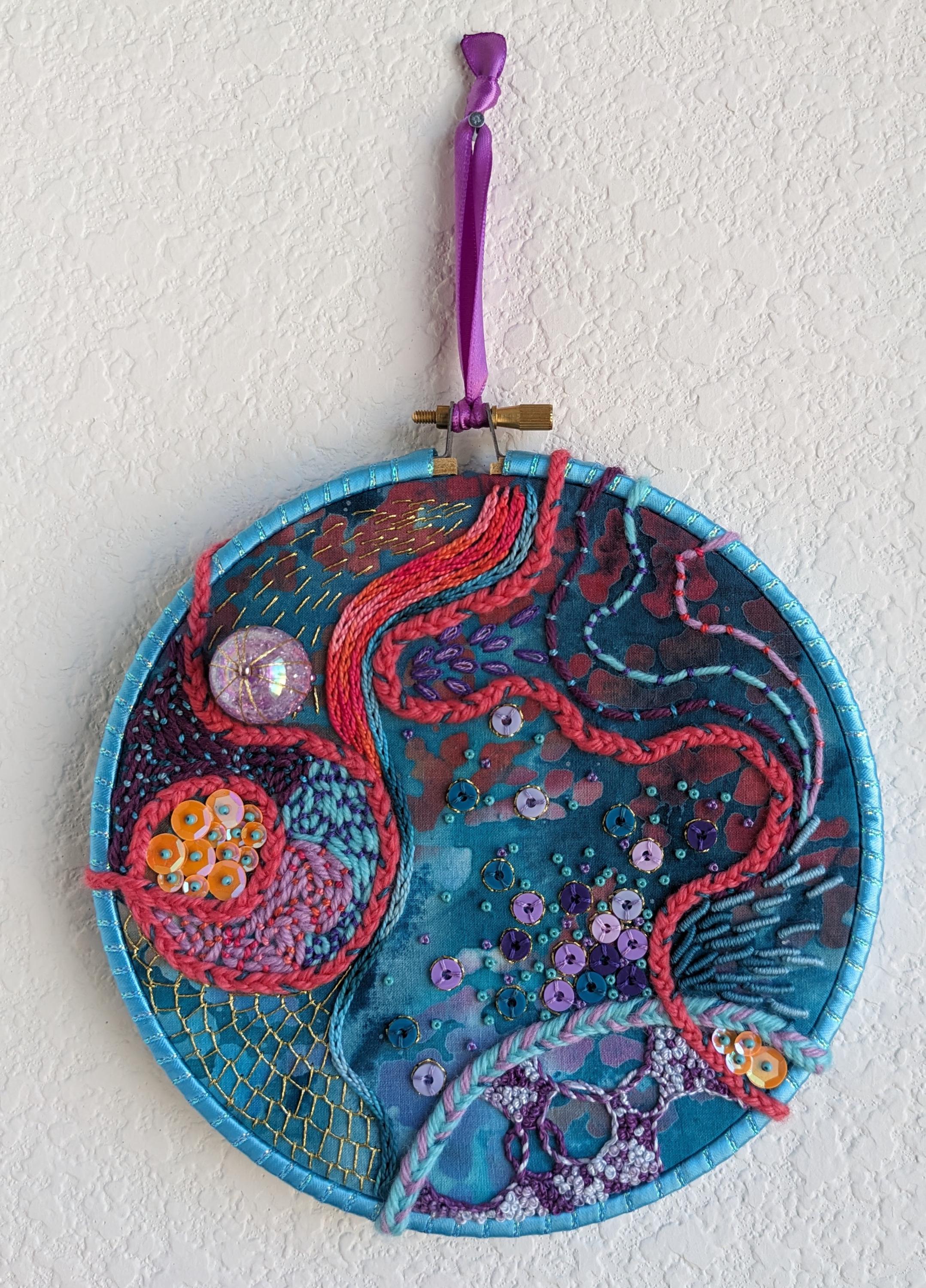 Abstract Embroidery Hoop Art Piece - One of a Kind Finished Fiber Art ...