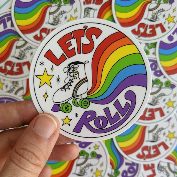 Rollerskate Rainbow Sticker - Let's Roll Vinyl Sticker - Laptop Decal - Water Bottle Sticker