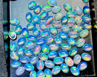 Gema de ópalo etíope natural de 7×5 mm, cabujón de ópalo, ópalo Welo, ópalo blanco, fuego intenso, lote de ópalo al por mayor, ópalo de fuego multicolor