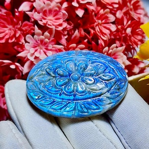 Labradorite Carving Cabochons Labradorite Gemstone Natural Labradorite Carving, Jewelry Making, Blue Flashy Labradorite 47x33 mm 93 CTS