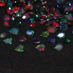 3×5 MM Natural Black Ethiopian Opal pear faceted Gemstonewelo Opal, pear black opal cut, Wholesale Opal Lot, Rainbow Fire, multi fire Opal
