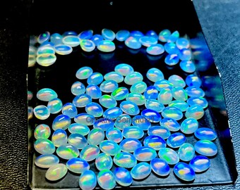 6x4 MM Natural Ethiopian Opal Gemstone - Rainbow Fire Opal - October Birthstone- Opal Oval Cabochon - Loose Welo Opal Stone - Jewelry Making