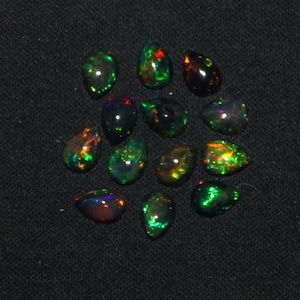 3×5 MM Natural Ethiopian black Opal pear Gemstonepear black Opal Cabochon, welo Opal, pear Opal, Strong Fire,Rainbow Fire, multi fire Opal
