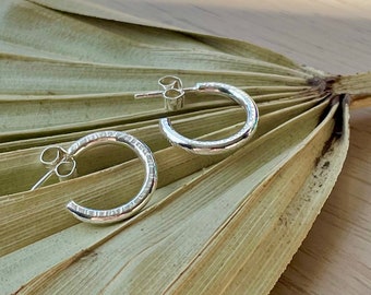 Handmade open hoop earrings with striated texture (Large and Small)