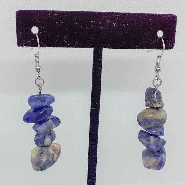 Blue Sodalite earrings/natural tumble stone/ beaded sodalite/ holistic jewelry/young women gifts