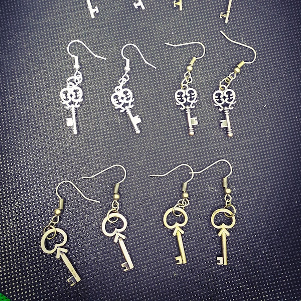 Tiny skeleton key earrings/ edgy jewelry design/ young women gifts/ holiday shopping