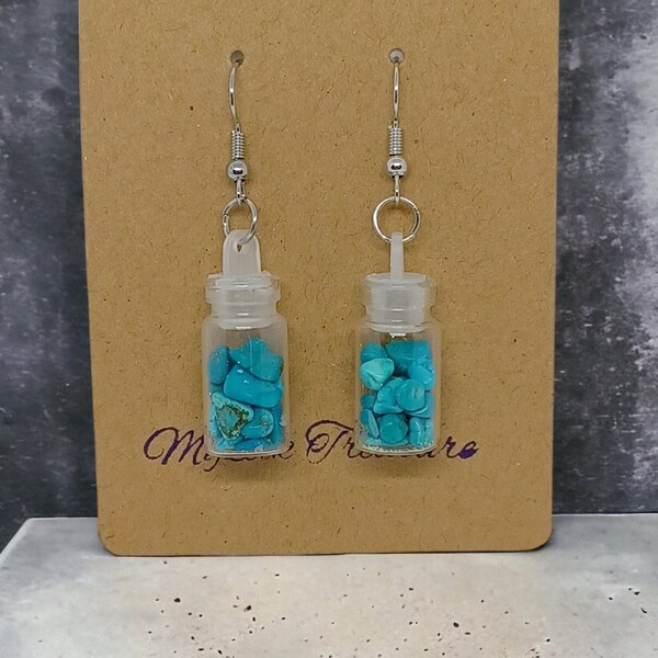 Mini Apothecary jar earrings/natural tumbled stone/gifts for her/holistic jewelry