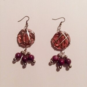 purple dangle earrings/glass bead accents/silver wire wrapping/edgy silver jewelry image 2