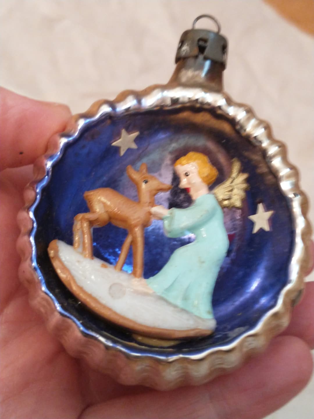 Vintage Christmas Ornament Diorama Angel With Fawn Italy Etsy