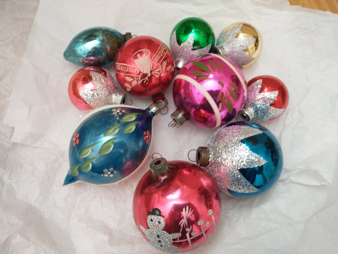 10 Vintage Antique Glass Ornaments Mercury Glass Shiny Etsy