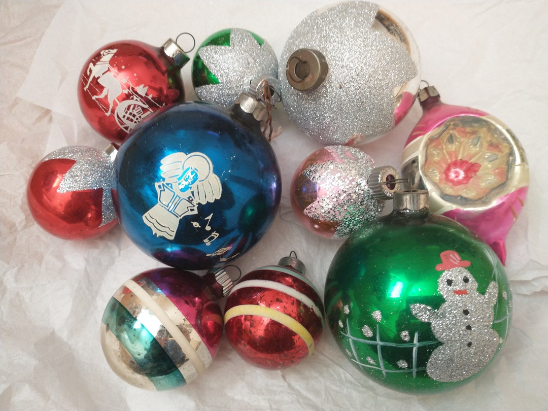 10 Vintage Antique Glass Ornaments Mercury Glass Shiny Etsy