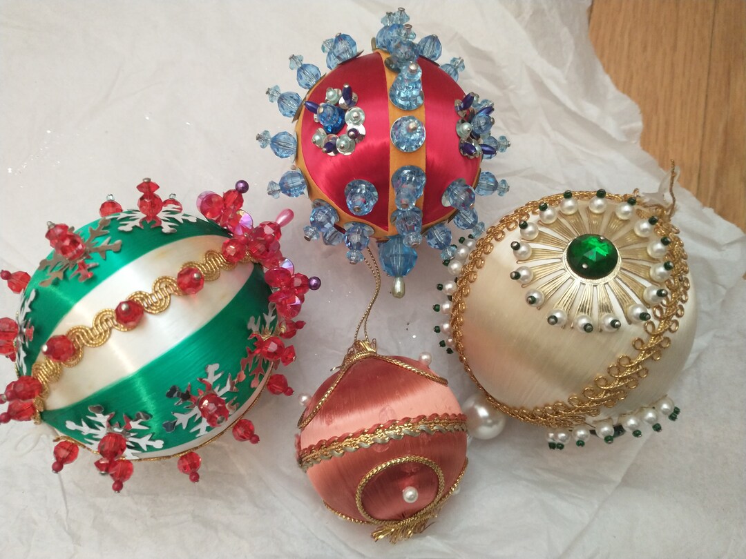 Vintage Beaded Christmas Ornaments Handmade Sequin Satin Etsy