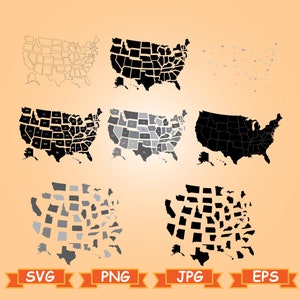 50 estados svg, mapa dos EUA Svg, EUA Svg, Estados Unidos Svg, mapa da América Svg, silhueta do mapa dos EUA, pacote de mapas da América, arquivos de clipart do mapa dos EUA