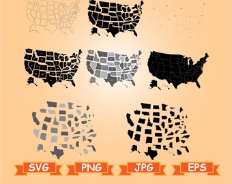 50 states svg, USA map Svg, USA Svg, United States Svg, America map Svg, USA map silhouette, America map bundle, Usa map clipart files