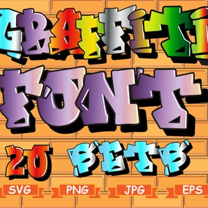 Graffiti svg, Alphabet graffiti coloré, Lettres graffiti svg, Police de rue, paquet de polices, Police dégoulinante, Graffiti svg, Police numérique, 20 ensembles