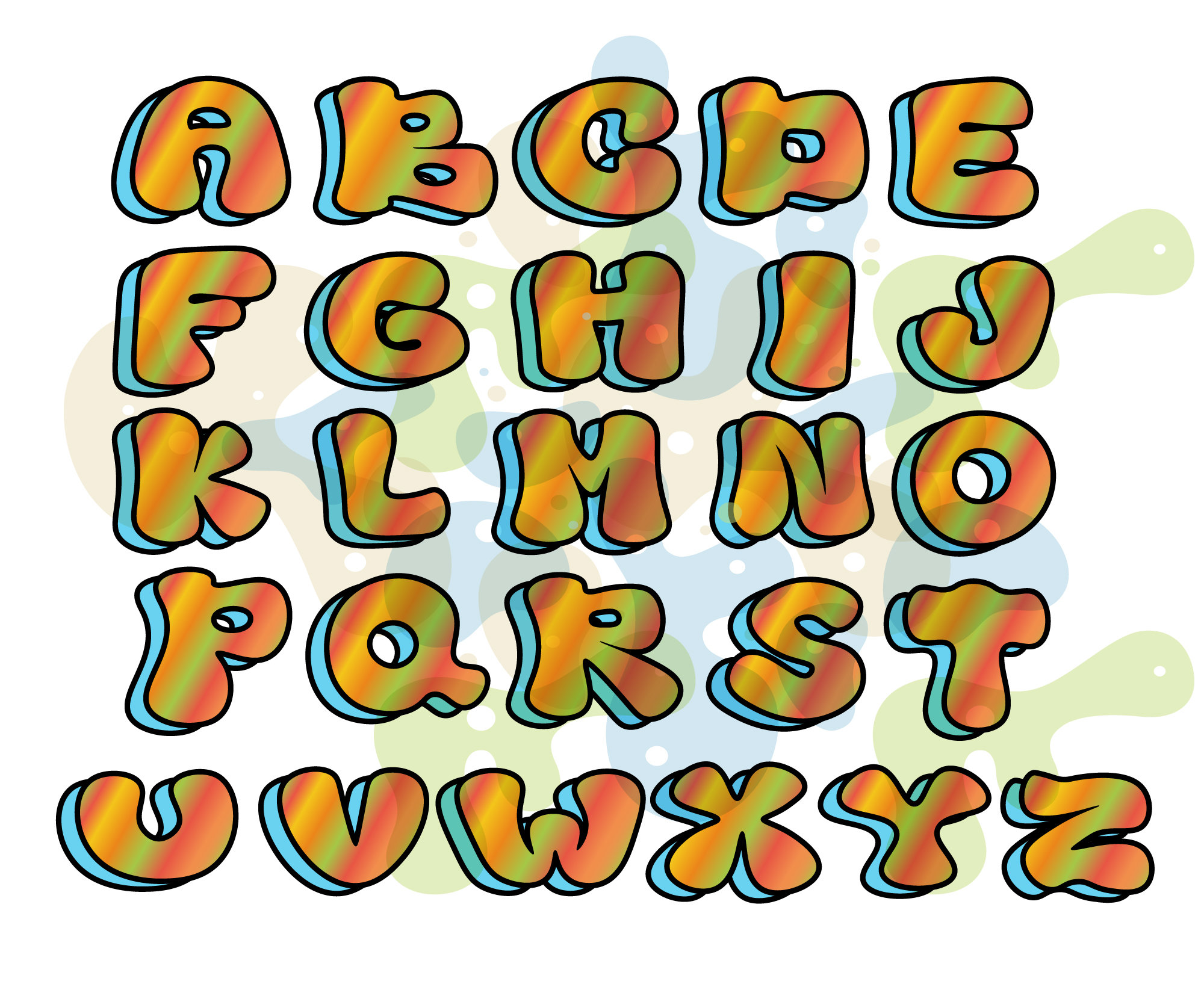 Bubble Graffiti Alphabet, Graffiti Svg, Colorful Graffiti Alphabet ...