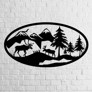 Deer scene Svg, Deer scene Dxf Svg Cdr file Vector for CNC Panel DXF File of PLASMA Laser