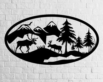 Deer scene Svg, Deer scene Dxf Svg Cdr file Vector for CNC Panel DXF File of PLASMA Laser