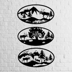 Deer scene Svg, wood wall art, Deer scene, metal panel, wildlife stencil Dxf Svg Cdr file Vector for CNC Panel DXF File of PLASMA Laser