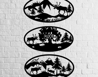 Hirsch Szene SVG, Hirsch Szene, Metall Panel, Natur Schablone, Dxf svg Cdr Datei Vektor für CNC Panel DXF Datei von PLASMA Laser