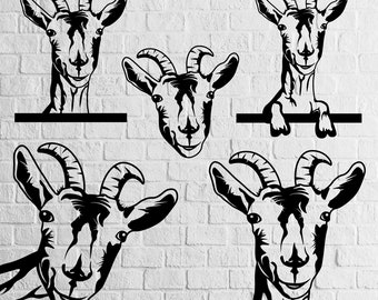 Сurious funny goat Svg, billy goat, ibex, Peeking animal, head with hoof, farm livestock, pet, clipart, vector, download, cricut, png, dxf