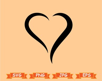 オープン ハート 10 インスタント ダウンロード (白黒カラー)、オープン ハート SVG、オープン ハート シルエット、オープン ハート PNG、オープン ハート DXF