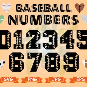 Baseball numbers SVG, Baseball stiches SVG, Softball font Svg files for Silhouette Cameo, Cut files for Cricut, eps png svg dxf
