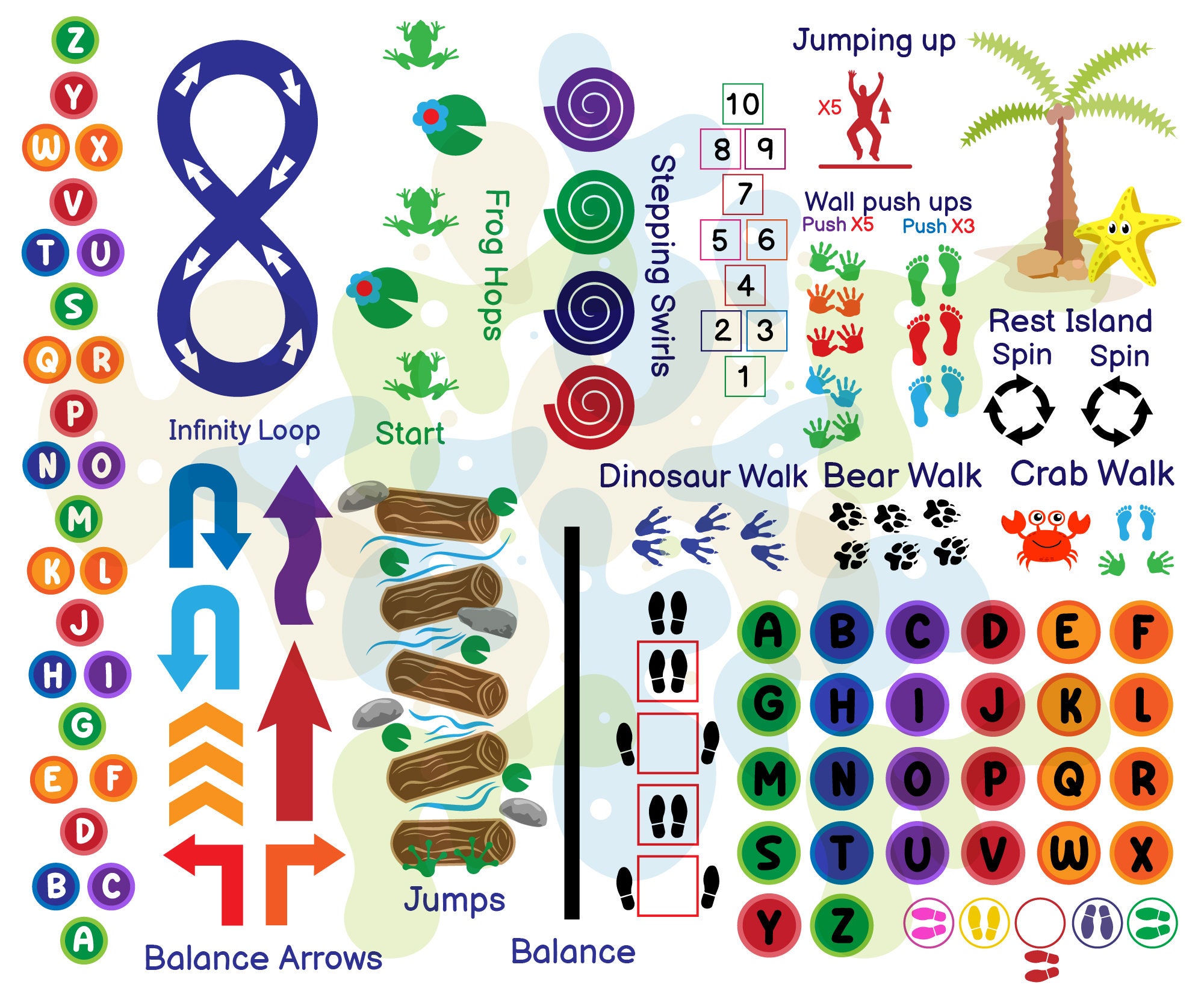 Sensory Path Floor Stickers Pick Your Own Bundle, 5 Designs