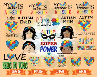 Autismo svg, Autismo mamá svg, Autism Puzzle svg, Autism Awareness Svg, Be Kind Svg, Puzzle Piece Svg, Heart, Quotes, Love, Cricut, Cut files