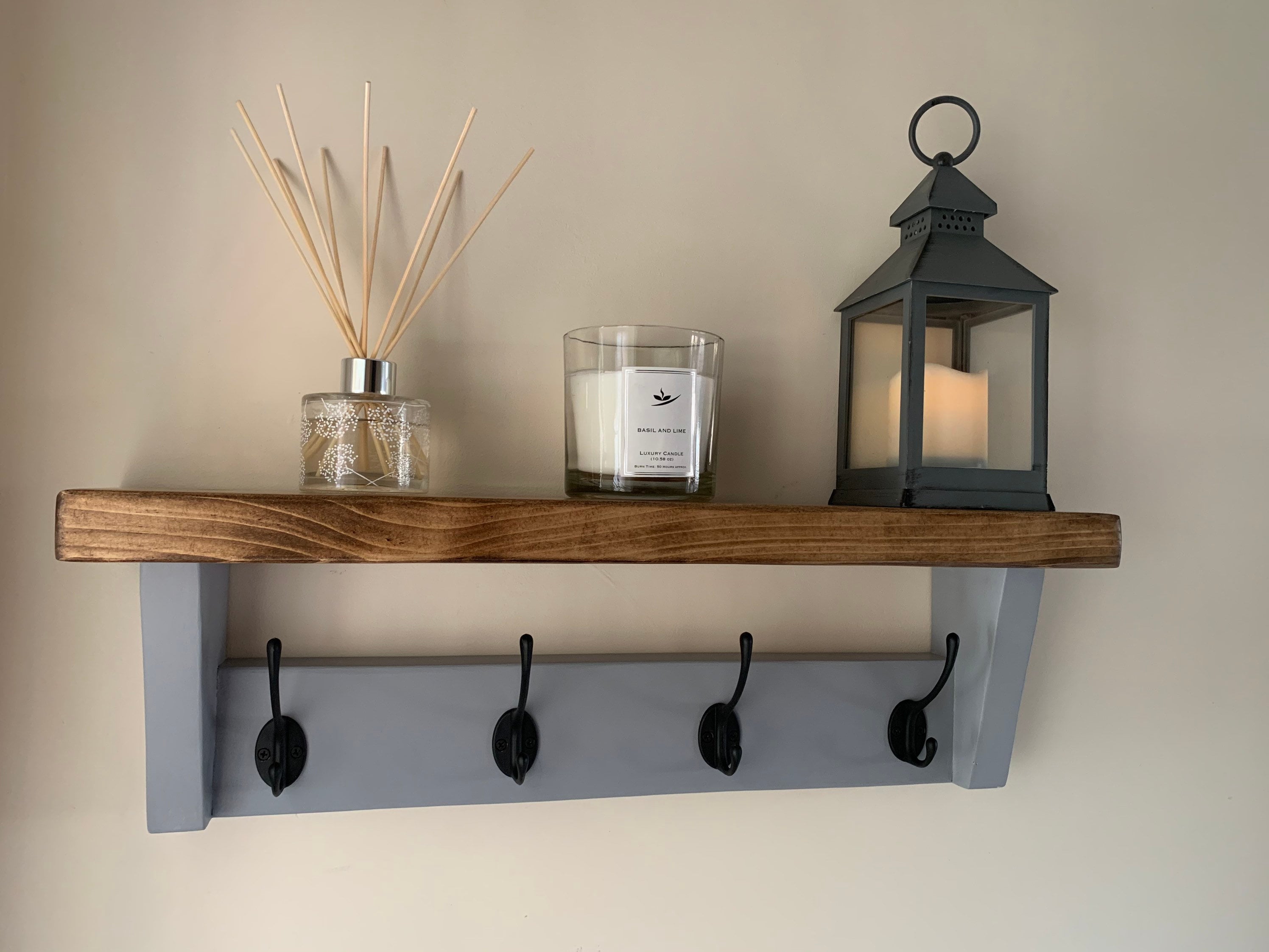 Rustic Handmade Coat Rack with Storage Shelf Light Grey Etsy