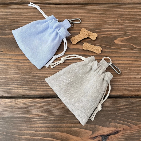 Linen Drawstring Dog Treat Pouch / Dog Treat Bag / Snack Bag