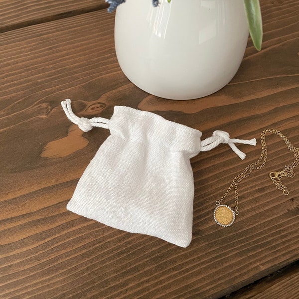 Mini Linen Drawstring Bag / Linen Jewelry Bag / Jewelry Bag / Jewelry Pouch / Linen Drawstring Pouch / WHITE