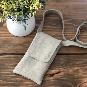 Natural Linen Crossbody Cell Phone Bag / Cell Phone Bag with Magnetic Snap