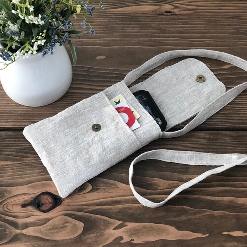 Natural Linen Crossbody Phone Bag / Cell Phone Bag With - Etsy