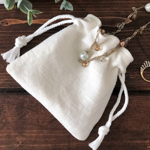 Small Linen Drawstring Bag / Linen Jewelry Bag / Jewelry Bag / Jewelry Pouch / Linen Drawstring Pouch / IVORY