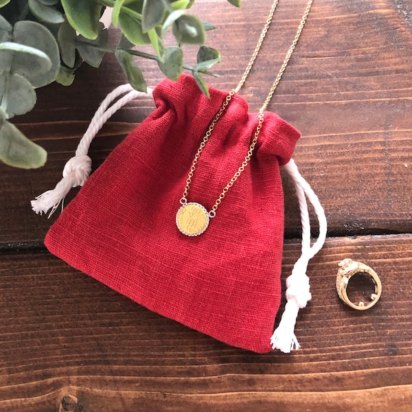 Small Linen Drawstring Bag / Linen Jewelry Bag / Jewelry Bag / Jewelry Pouch / Linen Drawstring Pouch / Holiday Gift Bag / RED OAK