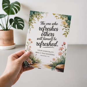 Greeting Card Thank You Hospitality Printable Note Cards Proverbs 11:25 Christian Gratitude Gift Encouragement (digital download)