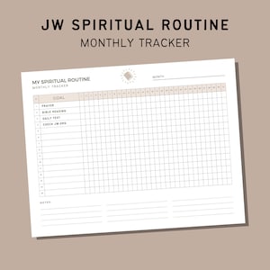 JW Spiritual Routine Printable Monthly Tracker for Jehovah Witness Daily Checklist Routine Planner Daily Text