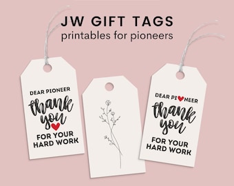 JW Pioneer Gift Tags Printable Thank You Labels For Jehovah's Witnesses (digital download) PDF