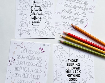 JW Printable Postcards For Kids Colouring Cards for Jehovah's Witnesses Children Colorable Gifts Psalm 34 (digital download)