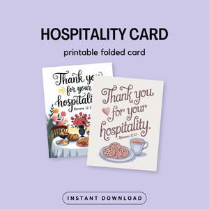 Tarjeta de agradecimiento imprimible y doblada de JW Hospitality Escritura Romanos 12:13 Regalo de agradecimiento cristiano
